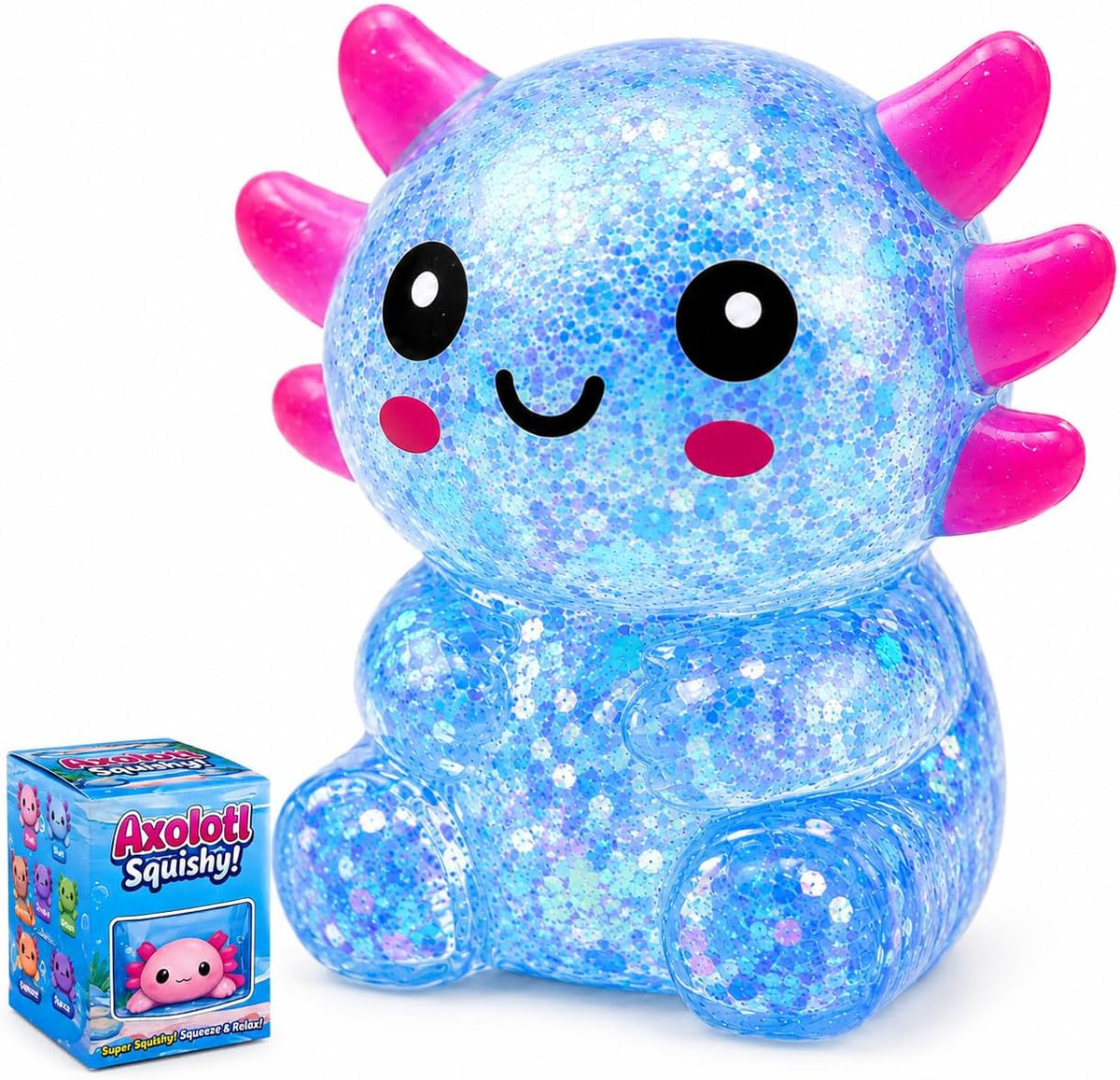 Axolotl Squishy Stress Ball, Cute Soft Slow Rising Squishy Toy, Calming Fidget Squeeze Toy Sensory Toy for Stress Relief Kids Adults