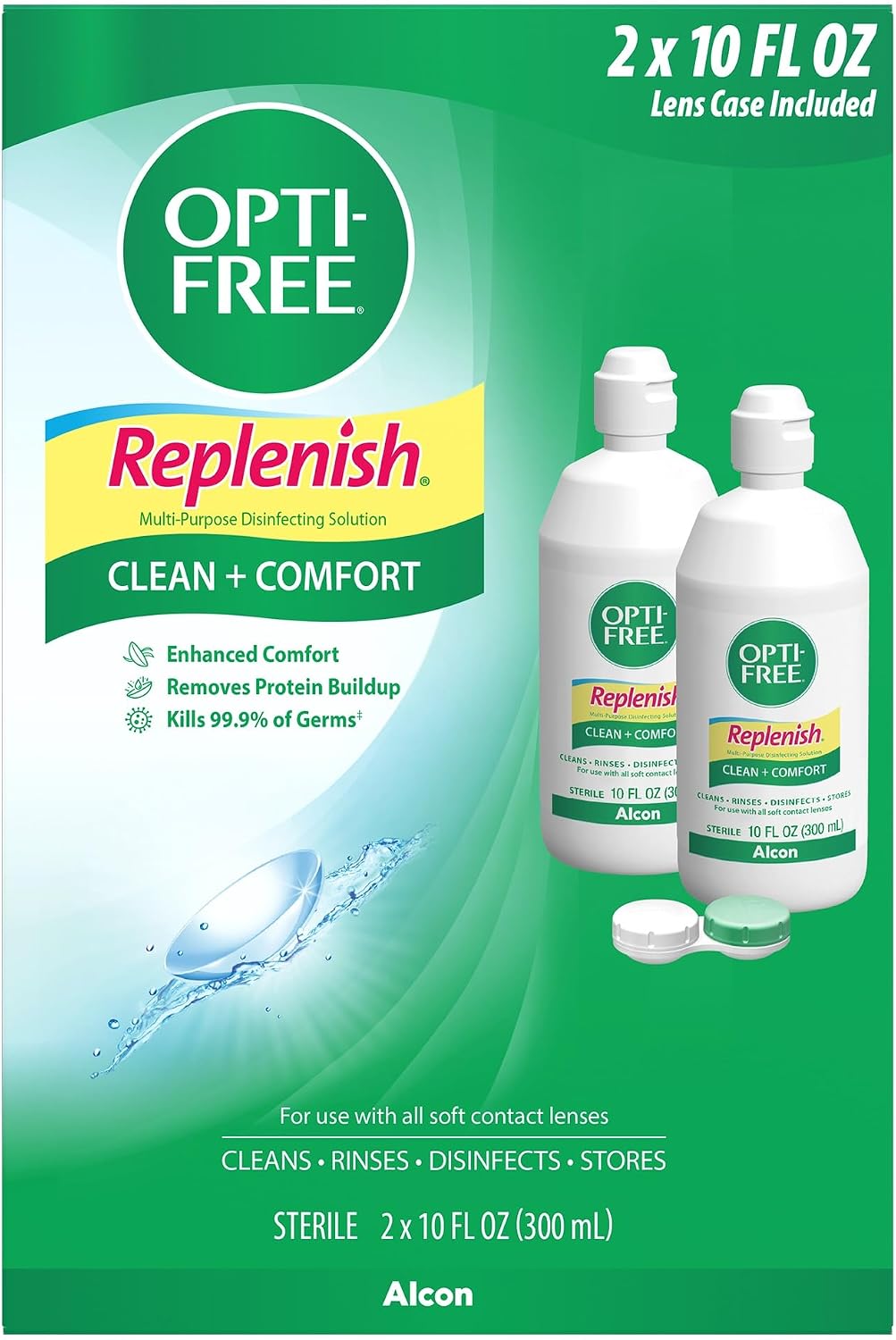OPTI-FREE Replenish Contact Lens Solution with Contact Lens Case, 2 x 10 oz