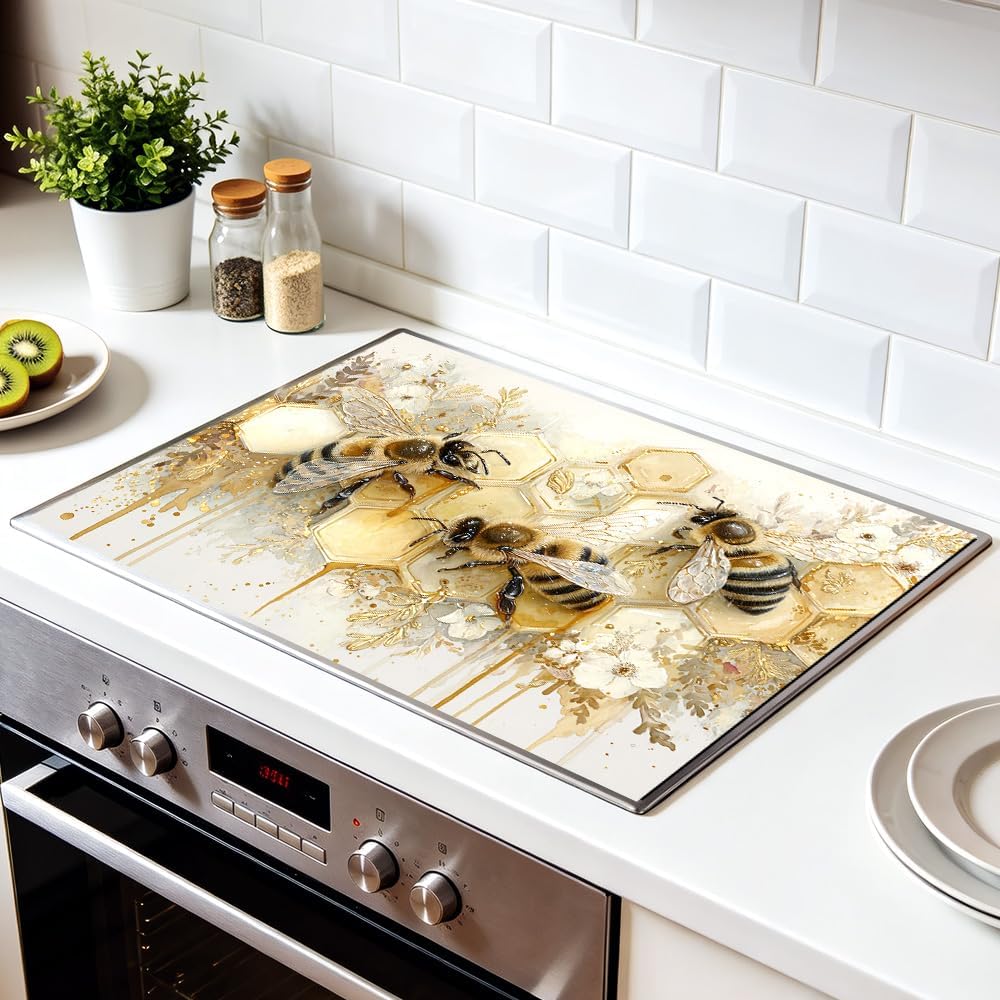 Bee Honey Stove Top Cover 28x20 Inch Decorative Electric Stove Cover