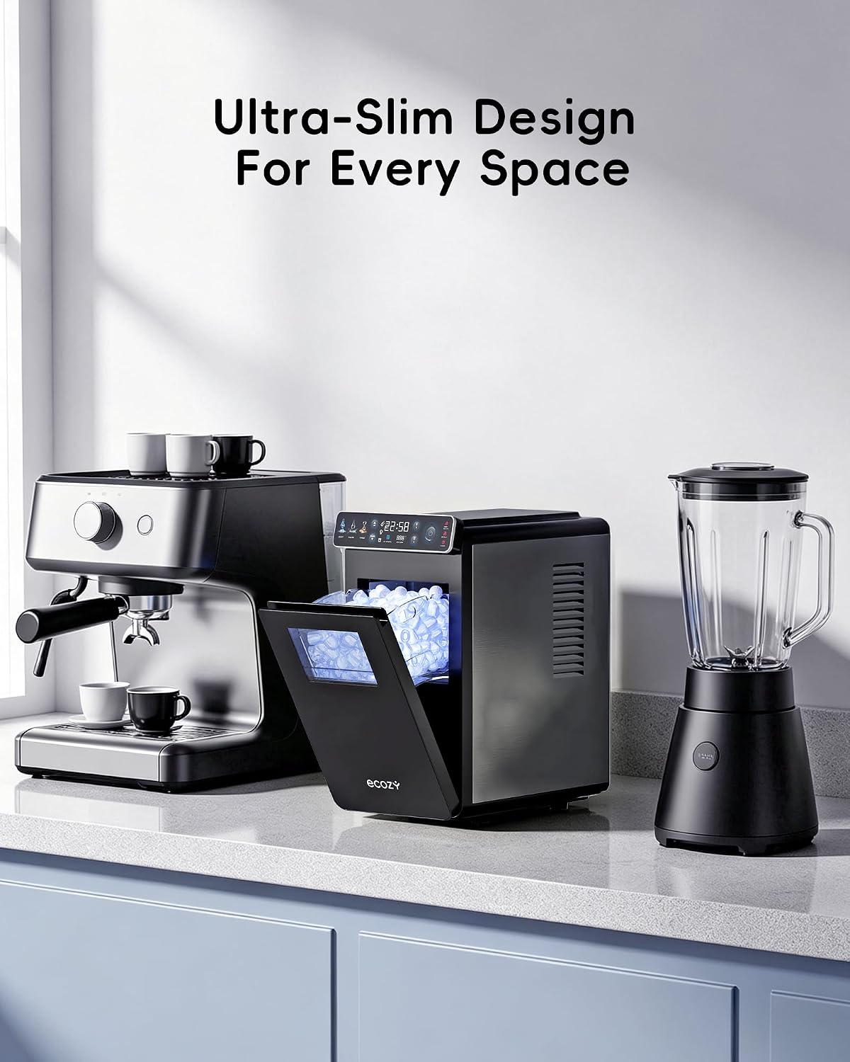 ecozy Small Ice Maker with Full-Color Panel & Timer Function, 26 lbs/Day
