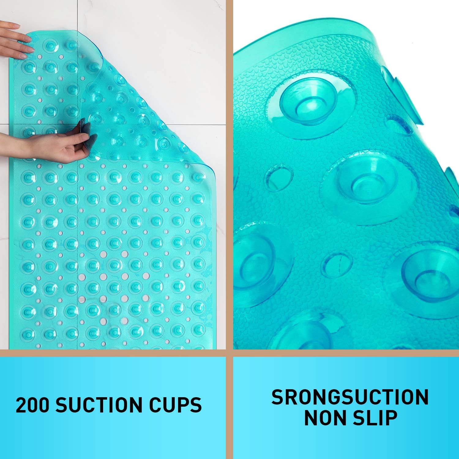Sheepping Baby Bath Mat Non Slip Extra Long Bathtub Mat for Kids 40 X 16 Inch - Eco Friendly Bath Tub Mat with 200 Big Suction Cups,Machine Washable Shower Mat (Green)