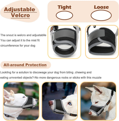 HEELE Dog Muzzle,Soft Nylon Muzzle Anti Biting Barking Chewing,Air Mesh Breathable Drinkable Adjustable Loop Pets Muzzle for Small Medium Large Dogs 4 Colors 4 Sizes (Gray, L)
