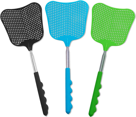 Fly Swatters 3 Pack, Durable Telescopic Stainless Steel Handle