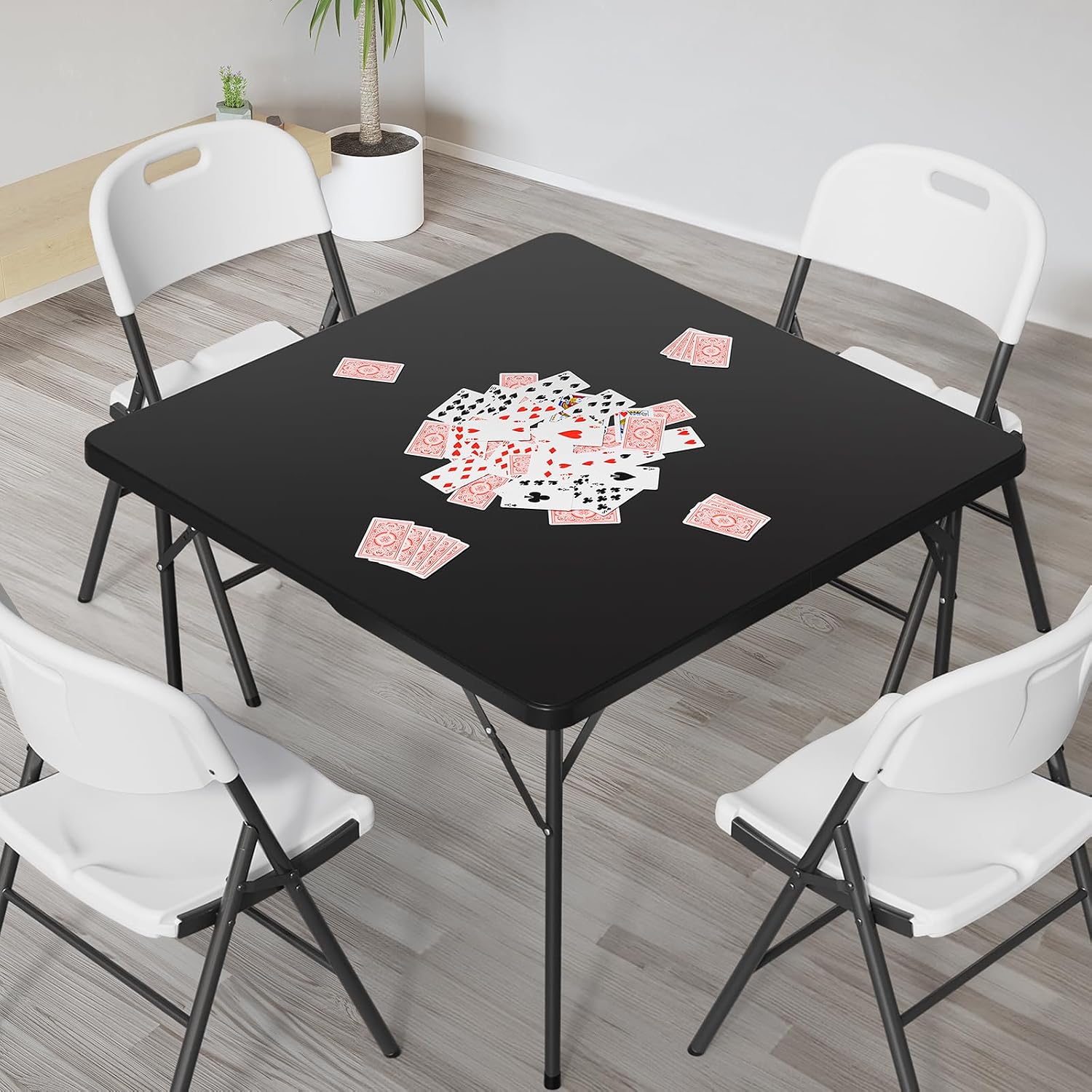 VINGLI 42" Fold in Half Square Table, Bi-Folding Commercial Portable Plastic Dining Table for Kitchen Outdoor Party Wedding Event, Black