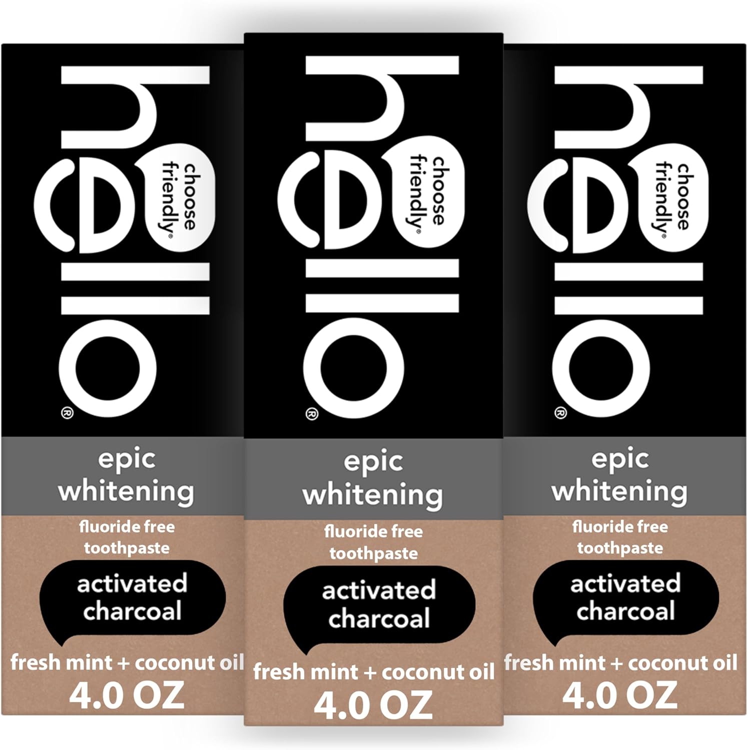 hello Epic Whitening Activated Charcoal Fluoride Free Toothpaste, 3Pk, 4 oz