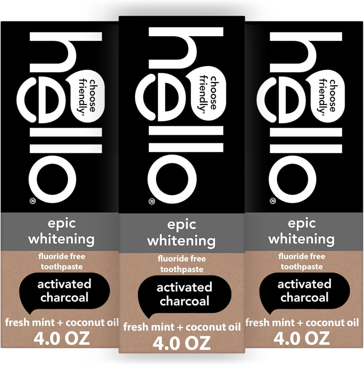 hello Epic Whitening Activated Charcoal Fluoride Free Toothpaste, 3Pk, 4 oz