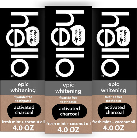 hello Epic Whitening Activated Charcoal Fluoride Free Toothpaste, 3Pk, 4 oz