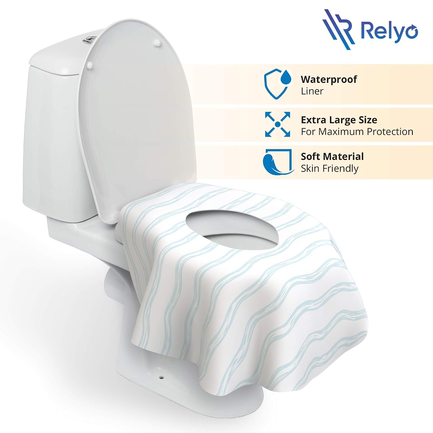 Relyo Disposable Toilet Seat Cover for Travel – 20 Pack with Covers Wrapped in Sets of 2, Non-Flushable Liners, Fits Most Seats – Kids, Toddlers, Adults (Waves, 20)