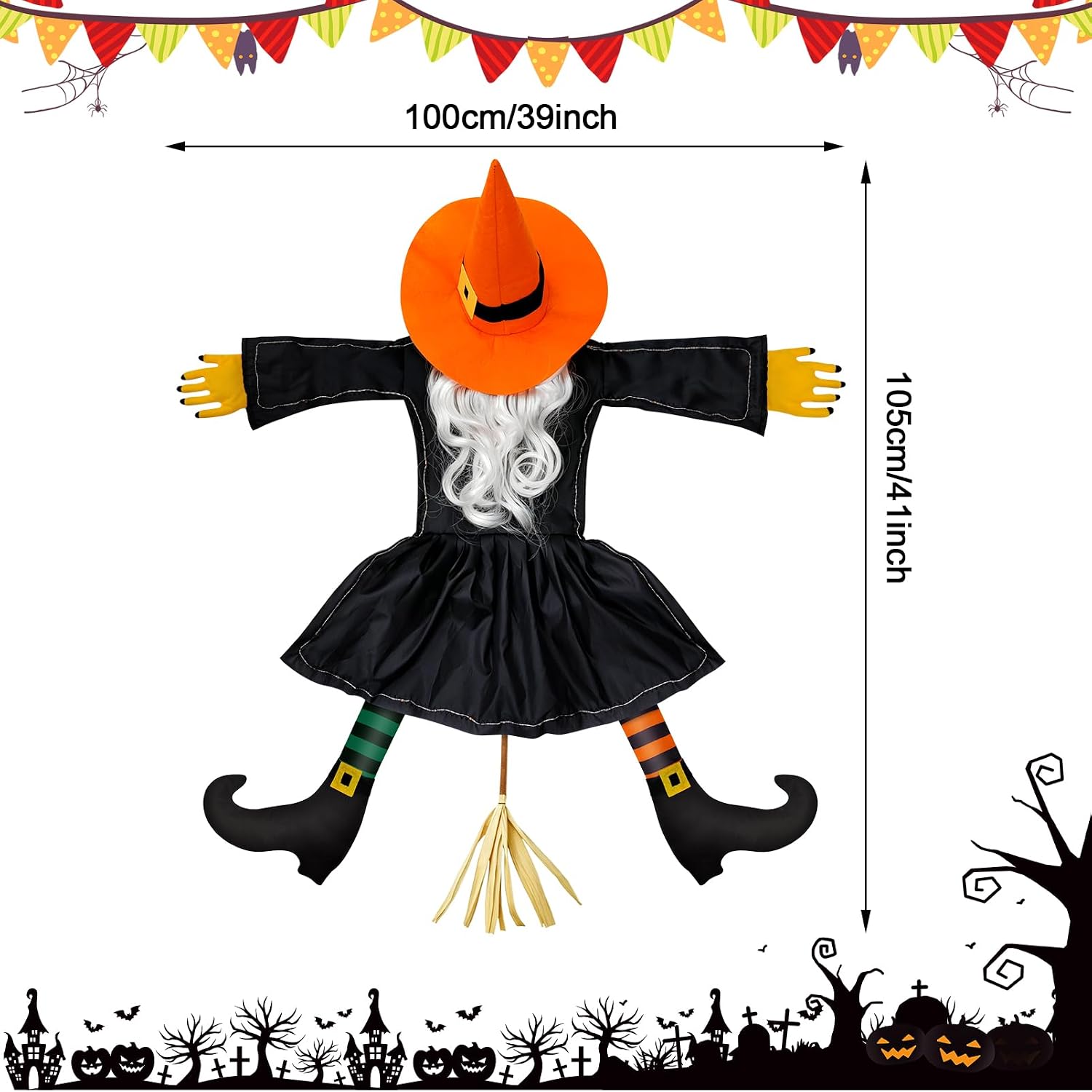 Halloween Decorations Outdoor, Solar Witch, Orange-Silver Hair