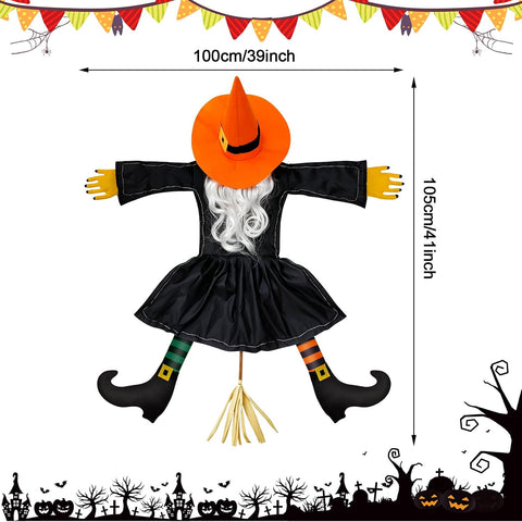 Halloween Decorations Outdoor, Solar Witch, Orange-Silver Hair