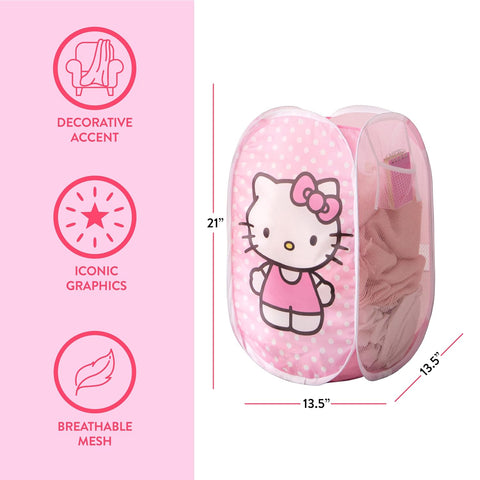 Idea Nuova Sanrio Hello Kitty Pop-Up Hamper,Collapsible Laundry Basket with Durable Handles,Lightweight Storage Bin for Kids' Bedroom, Nursery, or Playroom,Pink