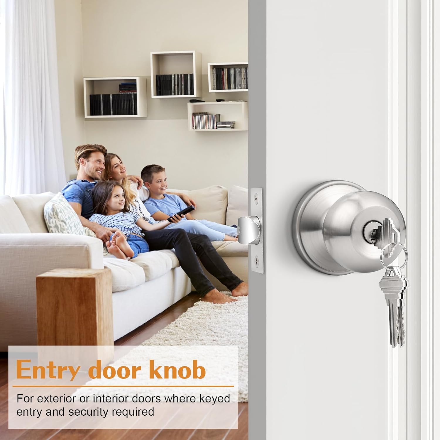 Probrico 10 Pack Keyed Alike Entry Knobs with Keys, Brushed Nickel Ball Door Knobs Entrance Lockset, Single Cylinder Door Lock