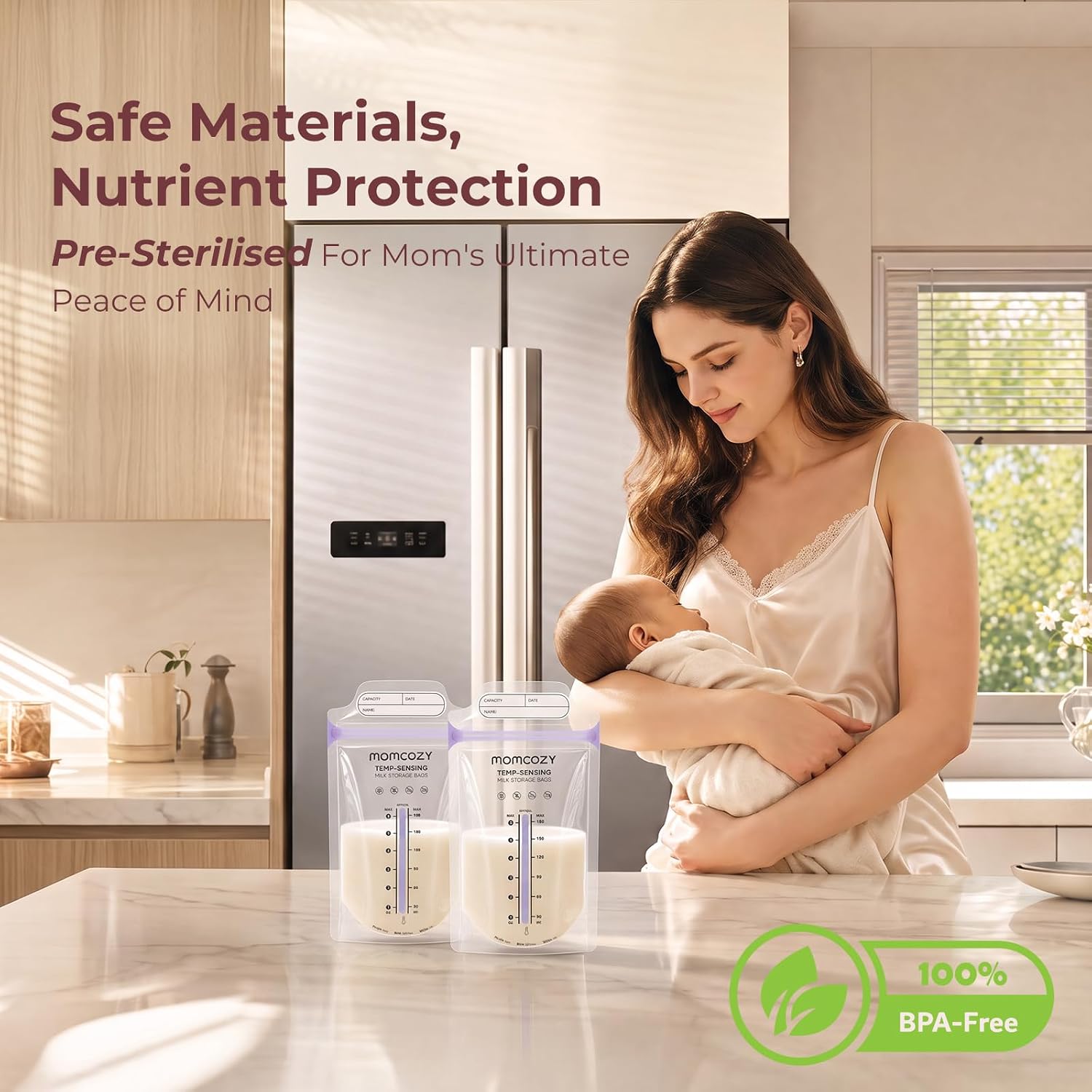 Momcozy Breastmilk Storage Bags, Larger Temp-Sense Area&Double Zip, 120ct