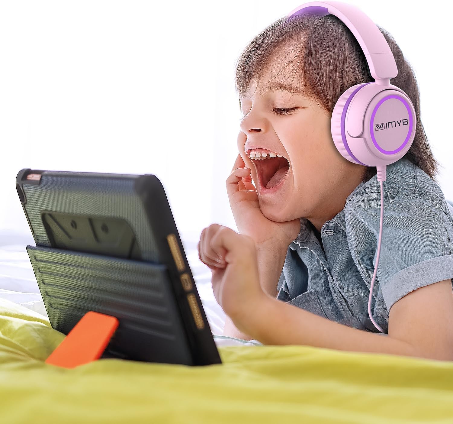 IMYB Kids Headphones, V1 Wired Stereo Foldable Tangle-Free 3.5mm Adjustable On-Ear Headphones for Kids for School/Toddlers/Childrens/Teens/Boys/Girls/Ipad/Tablet/Kindle/Phones/Travel/Plane (Pink)