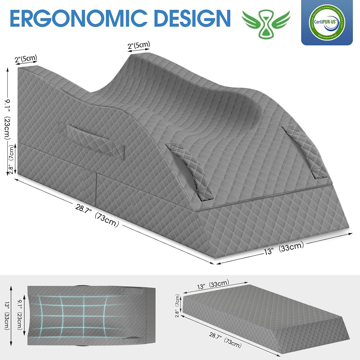 TranquilRelax Leg Elevation Pillows for After Surgery, Full Grey
