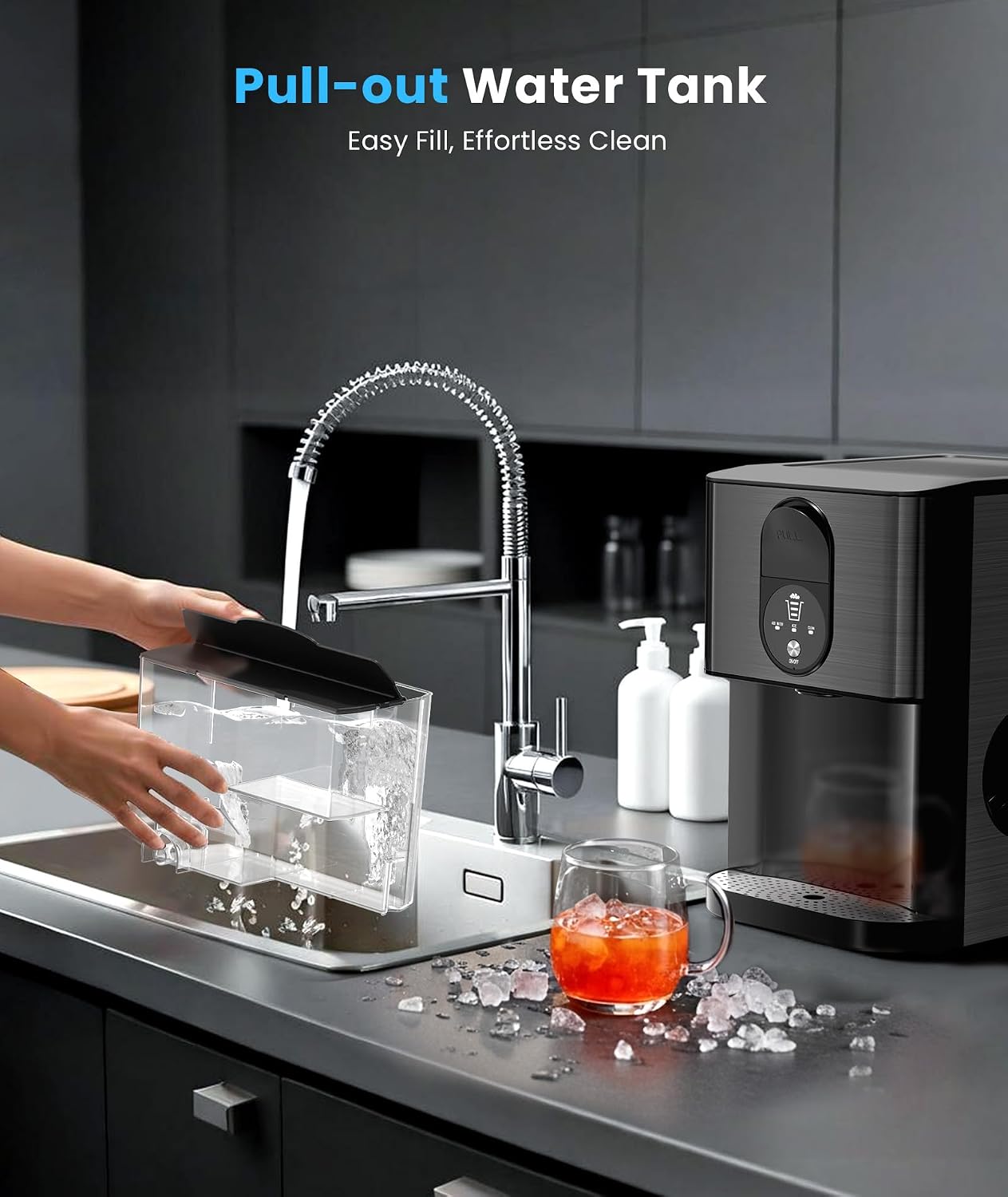Nugget Ice Maker Countertop, 44lbs/24H Crushed Ice Machine