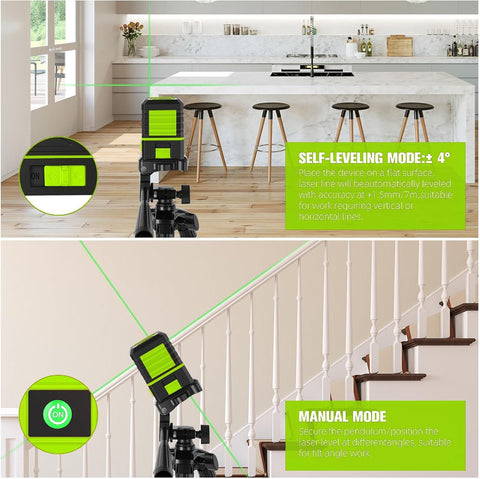 Laser Level with Tripod, 120 feet Green Cross Line Self Rotary Leveling Laser Level, Vertical and Horizontal Line, Rotatable 360 Degree, Manual Self leveling and Pulse Mode,IP54 Waterproof & Battery