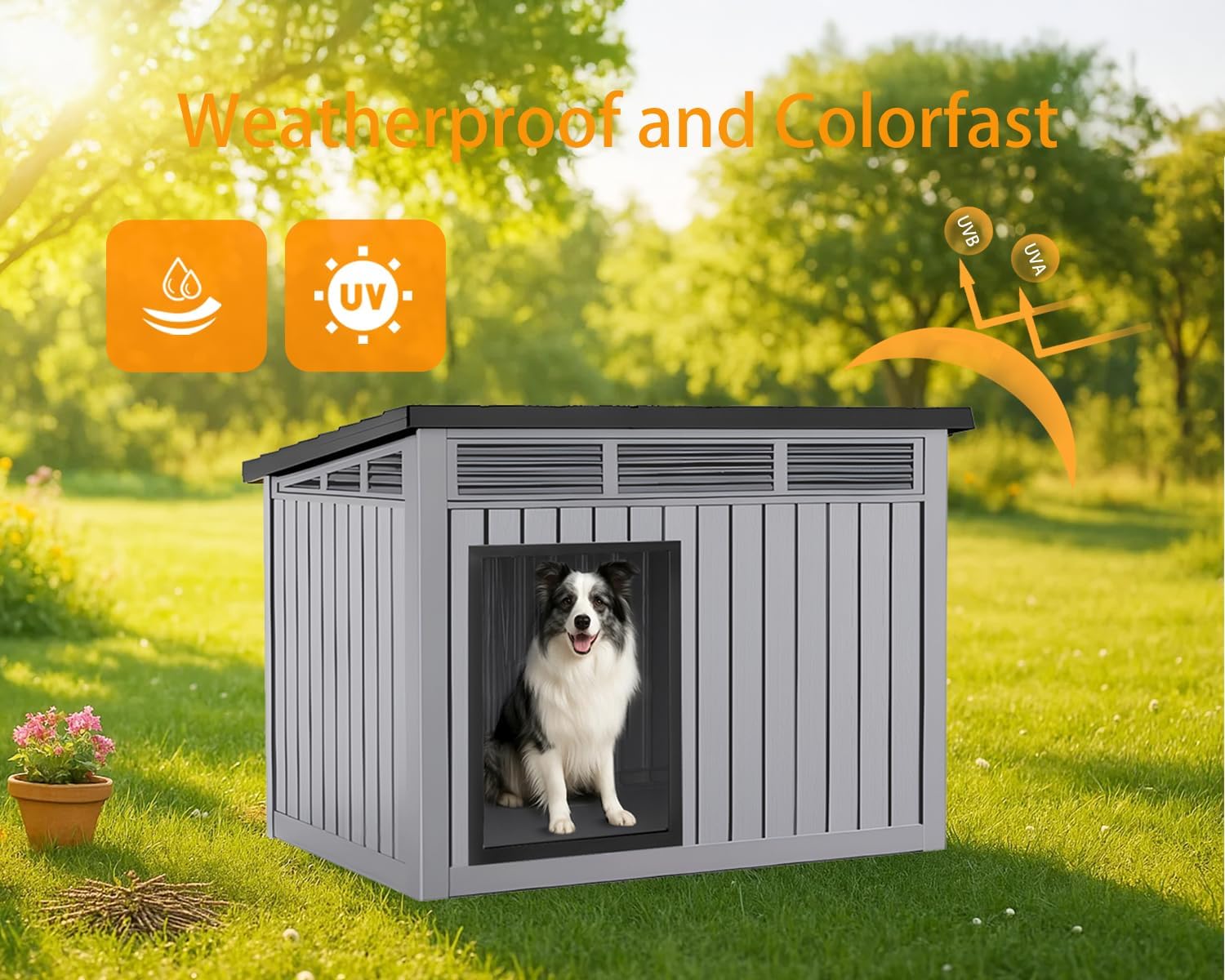 VIXZEN Dog House Outdoor & Indoor, Medium Size, Gray