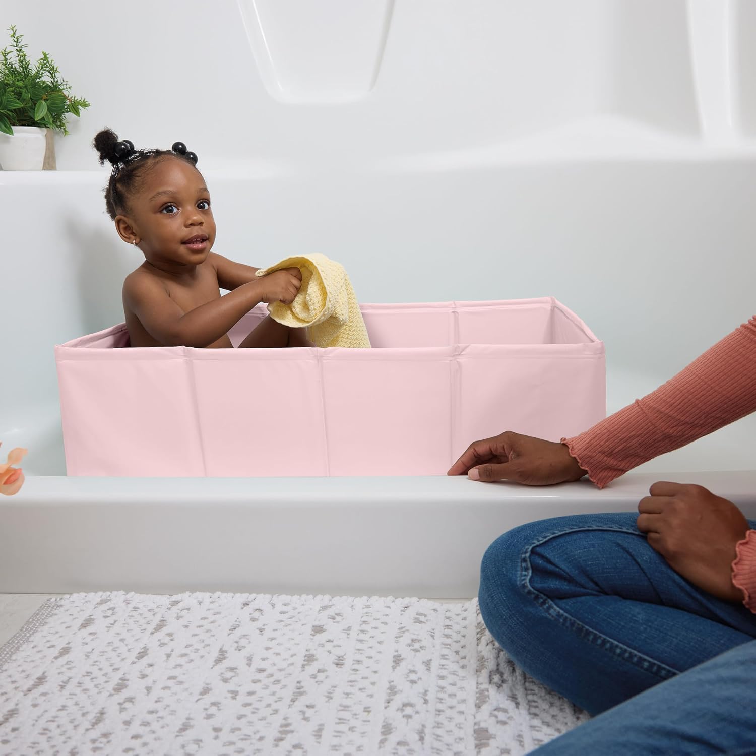 Ingenuity Tuckaway Toddler Folding Tub, Converts Shower to Tub, Folds to Store, Easy to Clean, No Assembly Required, Portable Baby Bathtub for Travel, 12M-5Y, Pink