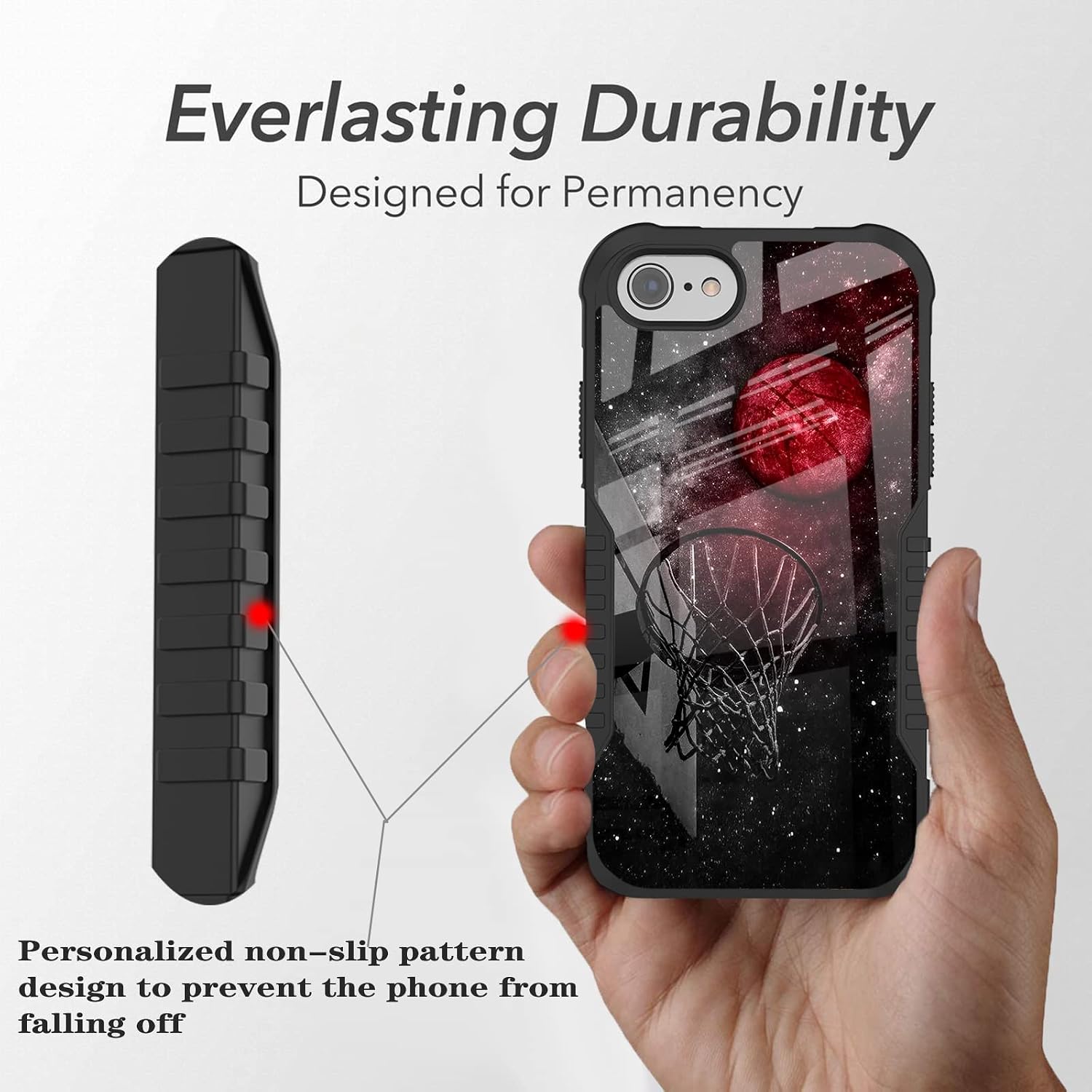 for iPhone SE 2022/2020/7/8 Case for Men Boys, Basketball Universe Cool Design Shockproof Anti-Scratch Drop TPU Bumper Hard PC Back Protection Case for iPhone SE 3rd/2nd Gen/7/8/6