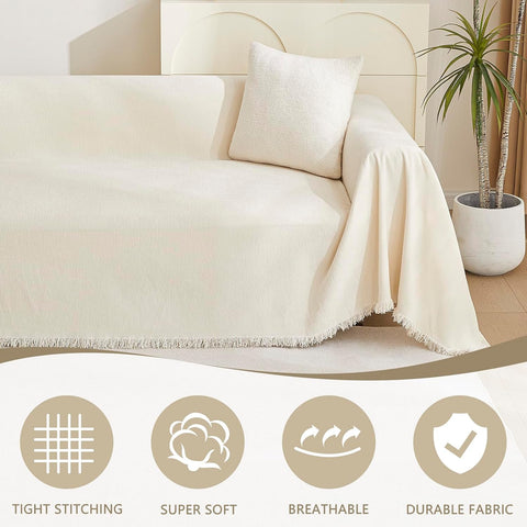 MYSKY HOME Couch Cover for Pets, Beige Couch Covers for 3 Cushion Couch Sofa, Couch Covers Sectional L Shape Chenille Couch Cushion Covers for Pets, Throw for Dogs, Kids, 71" X150"