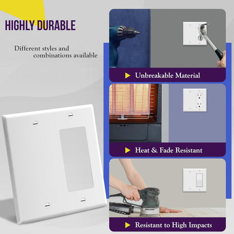 ENERLITES 2-Gang Blank and Decorator/GFCI Combination Wall Plate, White