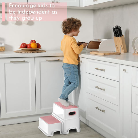 Victostar 2 Step Stool for Kids, Anti-Slip Sturdy Toddler Two Step Stool for Toilet Potty Training, Bathroom,Kitchen (Pink)
