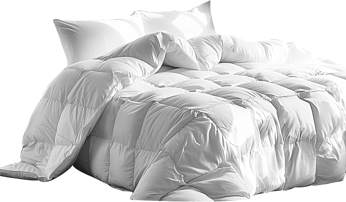 Serta Goose Feather Down Fiber Comforter Twin Size - 100% Cotton Cover Duvet Insert - Hotel Luxury Hypoallergenic Bedding Comforter Light Warmth 68 x 90 Inch White