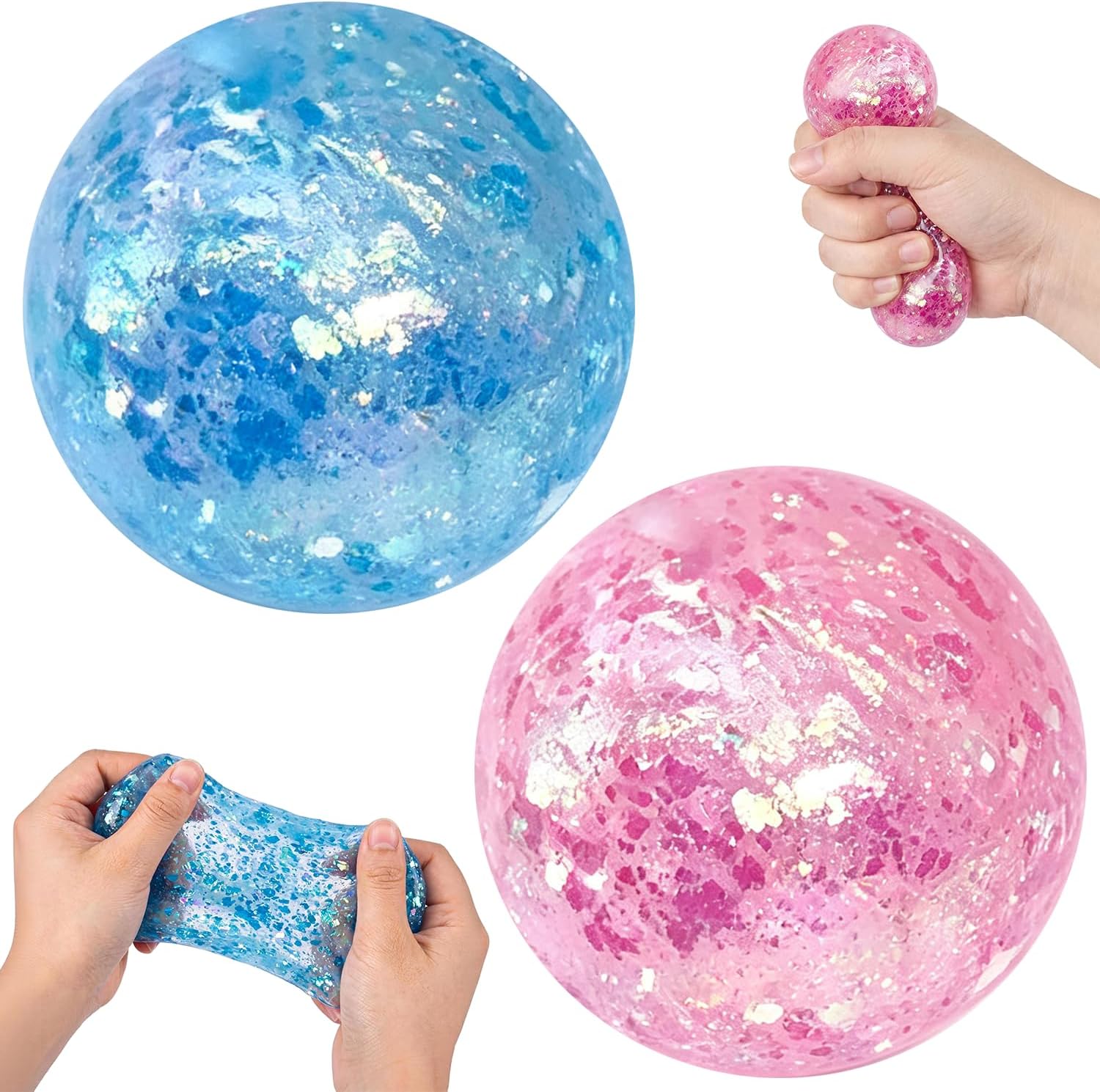 2PCS Coconut Oil Squishy Stress Ball,Handmade Slow Rising Squishy,Non-Sticky Sensory Fidget for Stress Relief Easy to Clean,Improving Focus. (Sequins 2Pcs)