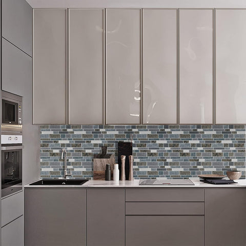 STICKGOO 10-Sheet Peel and Stick Backsplash for Kitchen, Decorative Self Adhesive Backsplash Tiles(Light Blue & Brown Granite, Thicker Design)