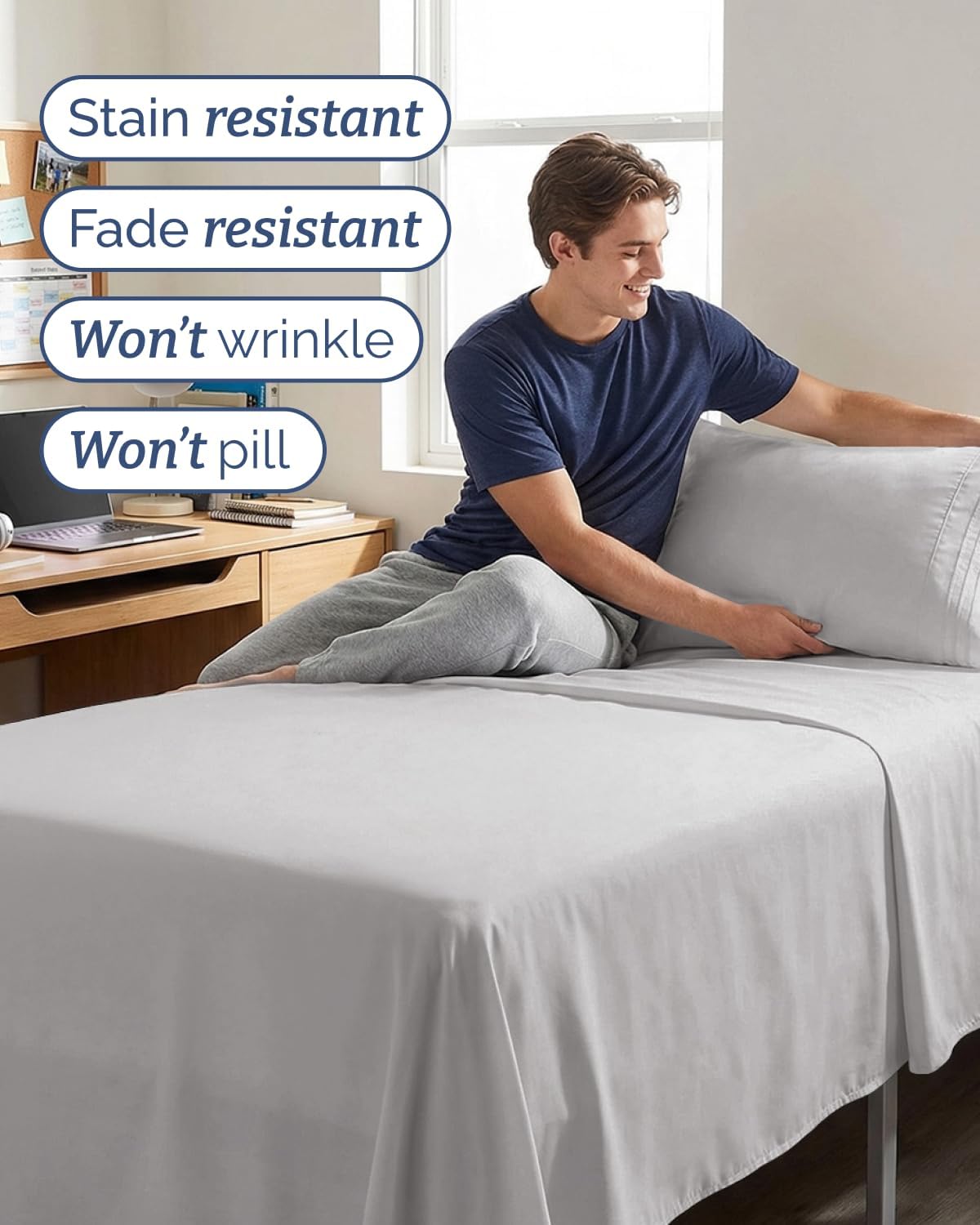 Twin XL 3 Piece Sheet Set - College Dorm Room Essentials - French Grey