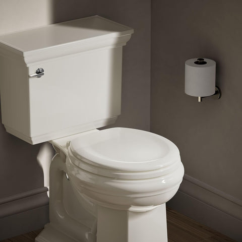 KOHLER Stonewood Quiet-Close, Round Toilet Seat Soft Close, Durable Wood, Easy Installation, Universal Fit, Home Essentials, Biscuit Finish, K-20467-96