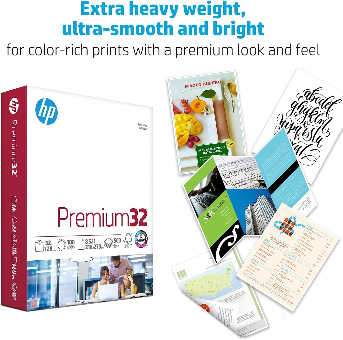 HP Paper Printer | 8.5 x 11 Paper | Premium 32 lb | 1 Ream - 500 Sheets | 100 Bright | Made in USA - FSC Certified | 113100R