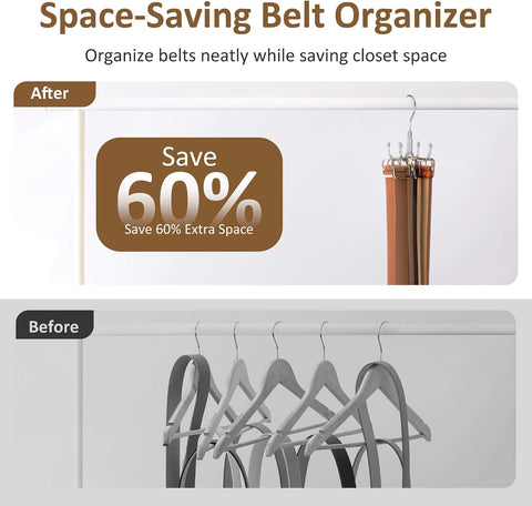 ZEDODIER Belt Hanger for Closet, Rotating Belt Organizer, Holds 24 Belts