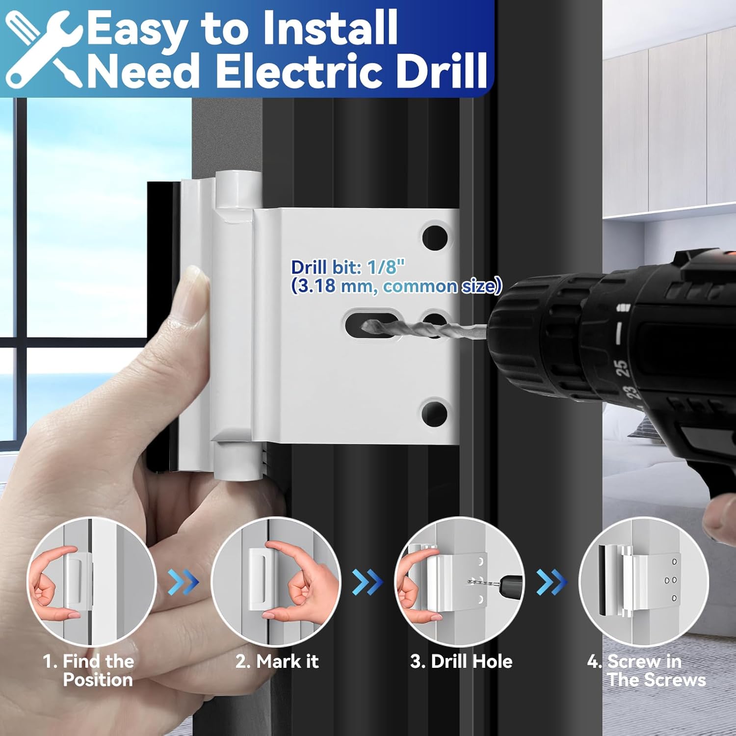 1 Pack Door Reinforcement Lock, Home Security Door Lock, Child Proof, White