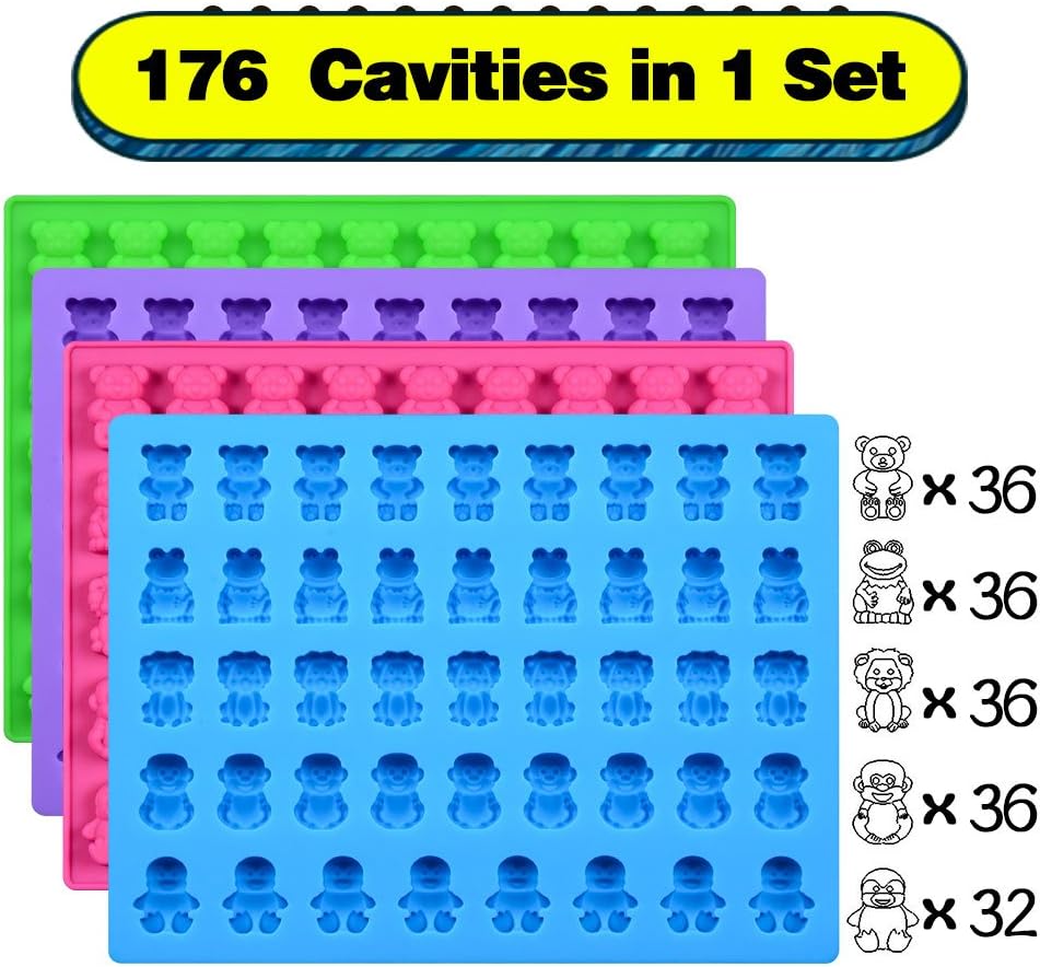 4 Pack Candy Gummy Bear Molds - Silicone Chocolate Molds with 2 Droppers