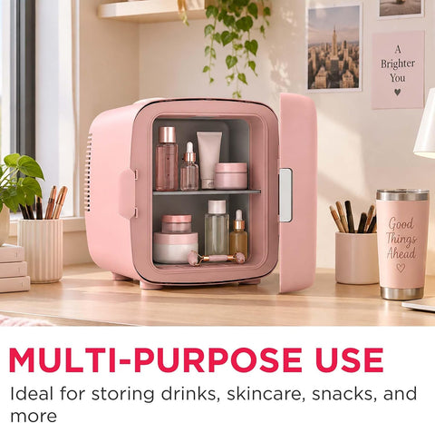 Frigidaire Retro Mini Fridge, 12/9 liters Cans Beverage Cooler, 100% Freon-Free & Eco Friendly Perfect for Home, Office, or Cars. Includes Plugs for Home Outlet & 12V Car Charger (PINK)