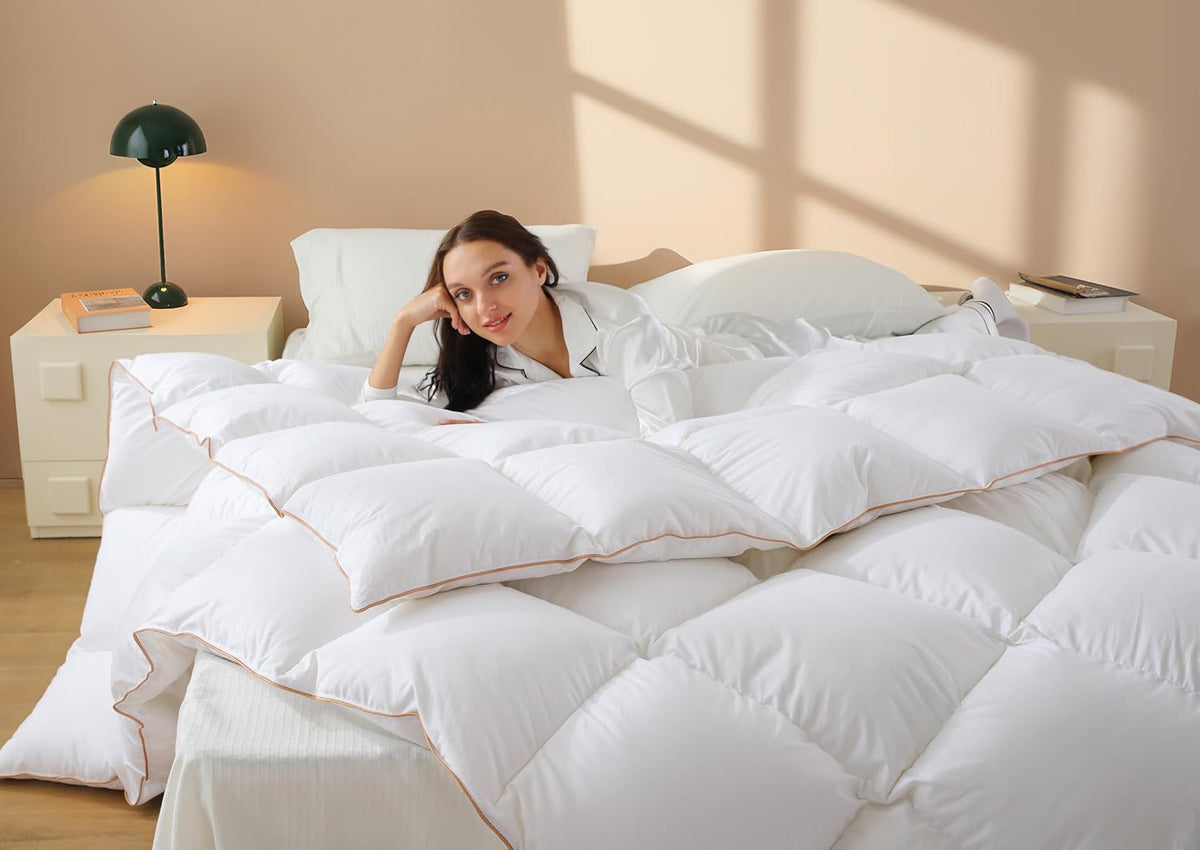 Feather Down Fiber Comforter King Size,100% Cotton Duvet Insert