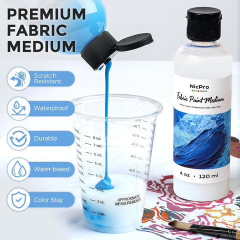 Nicpro 4oz Professional Effects Fabric Medium, Textile Medium for Clothes