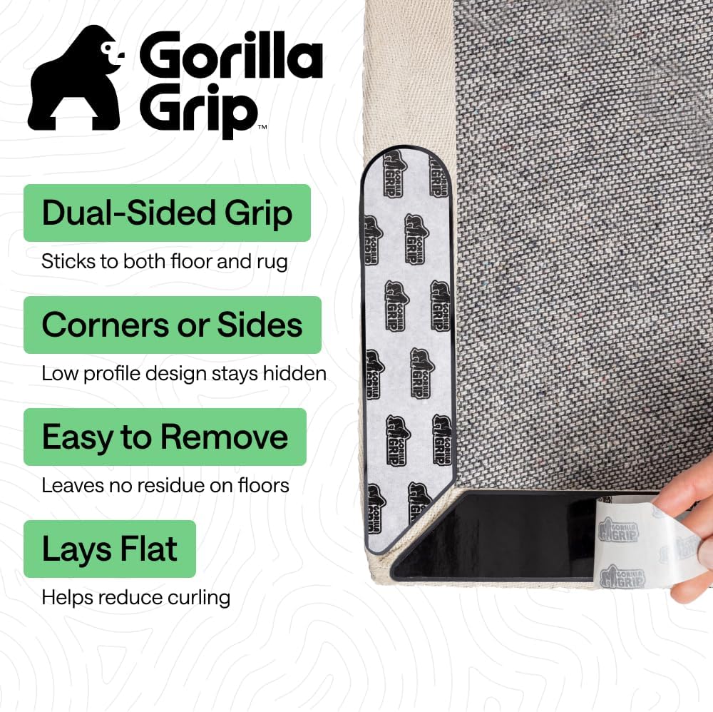 GORILLA GRIP® Extra Long Rug Grippers for Hardwood Floor, 8 Pack Black