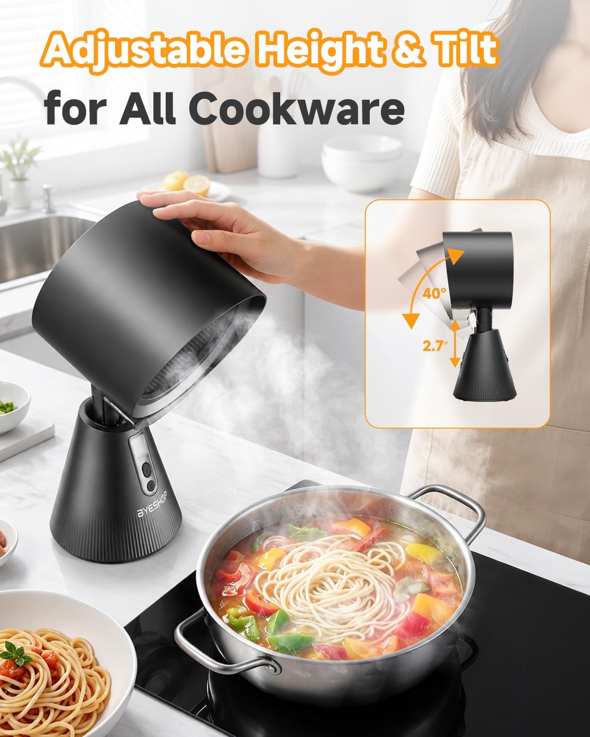 Portable Range Hood with Adjustable Height, 40° Tilt & LED Range Lights