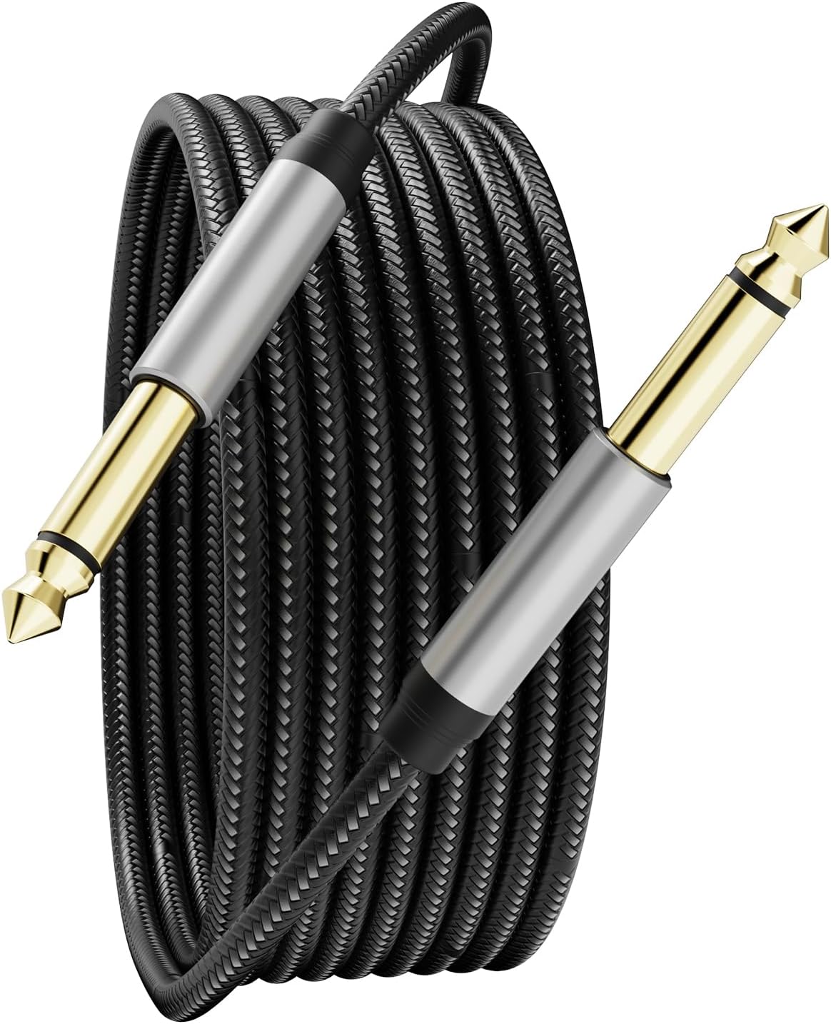 6.35mm Instrument Cable 20Ft,Silver Color Premium 6.35mm Mono Jack 1/4" TS Cable Unbalanced Guitar Patch Cords/Instrument Cable Male to Male with Zinc Alloy Housing and Nylon Braid(20Ft/6M)