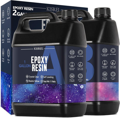 KISREL Epoxy Resin 2Gallon - Crystal Clear Epoxy Resin Kit - No Yellowing No Bubble Art Resin Casting Resin for Art Crafts, Jewelry Making, Wood & Molds(1 Gallon x 2)