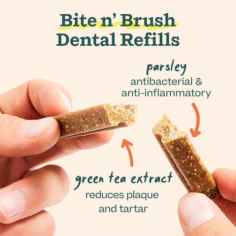 WOOF Bite n' Brush Dog Dental Stick Refills for Chew Toy, Chicken, 18 Count