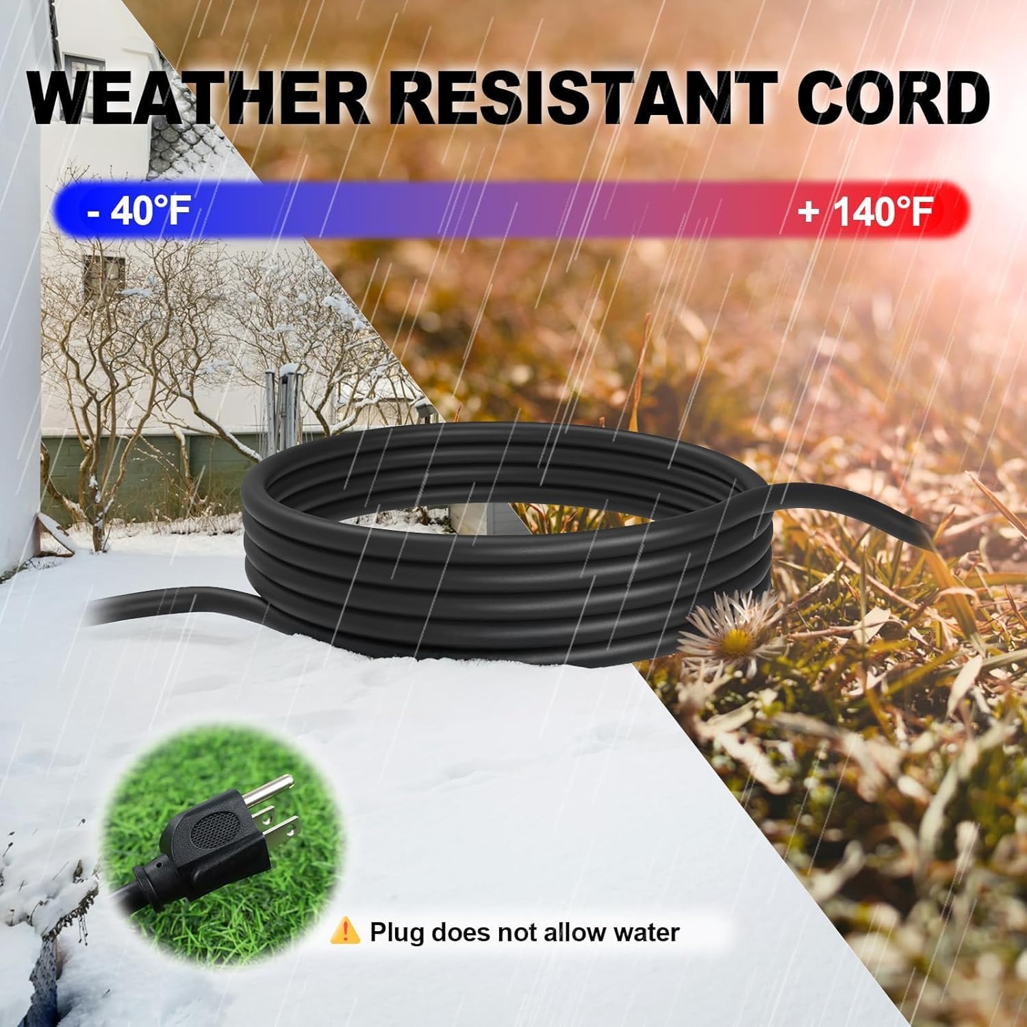 EP 6 Ft Outdoor Extension Cord 16/3 SJTW 3 Electrical Power Outlets, Black
