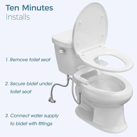 BIGCOW Ultra-Slim Bidet Attachment for Toilet - Dual Nozzle (Frontal & Rear Wash) with Adjustable Cold Water Pressure and Stainless Steel Inlet - Hygienic Solution for Fresh Cleanliness, Silver 1 Pcs