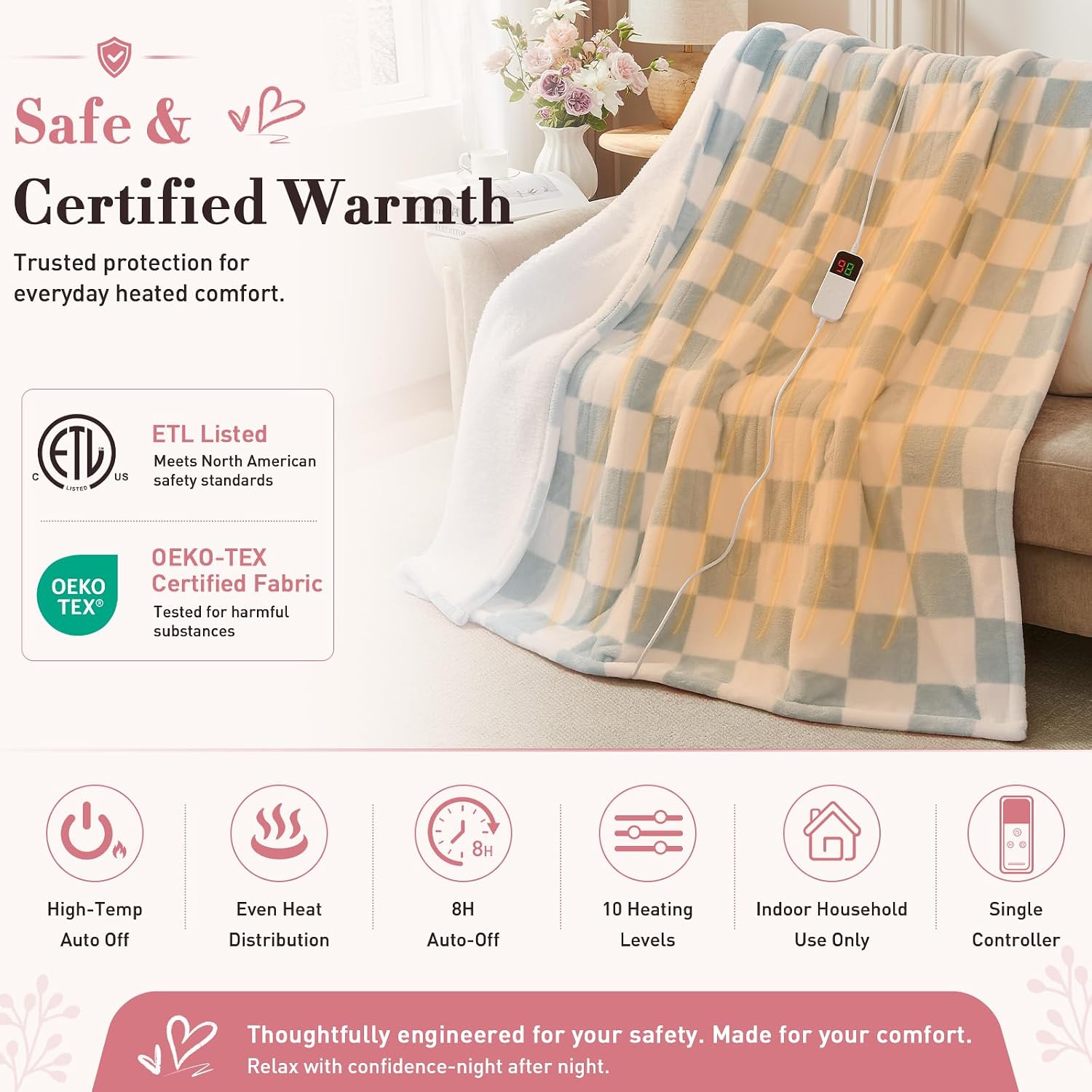 Heated Blanket Electric Full Size 72"X84", Heating Blanket Full, Misty Blue