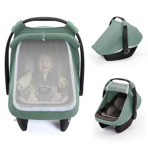 Blissful Diary Muslin Baby Car Seat Cover, Infant Canopy, Roman Green