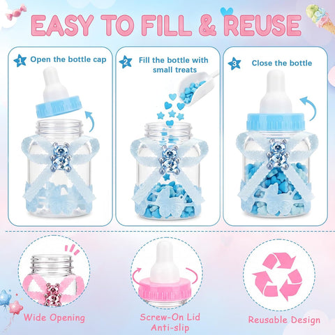 24Pcs 3.5" Baby Bottle Candy Boxes+ 6 Artificial Roses Baby Shower Favors