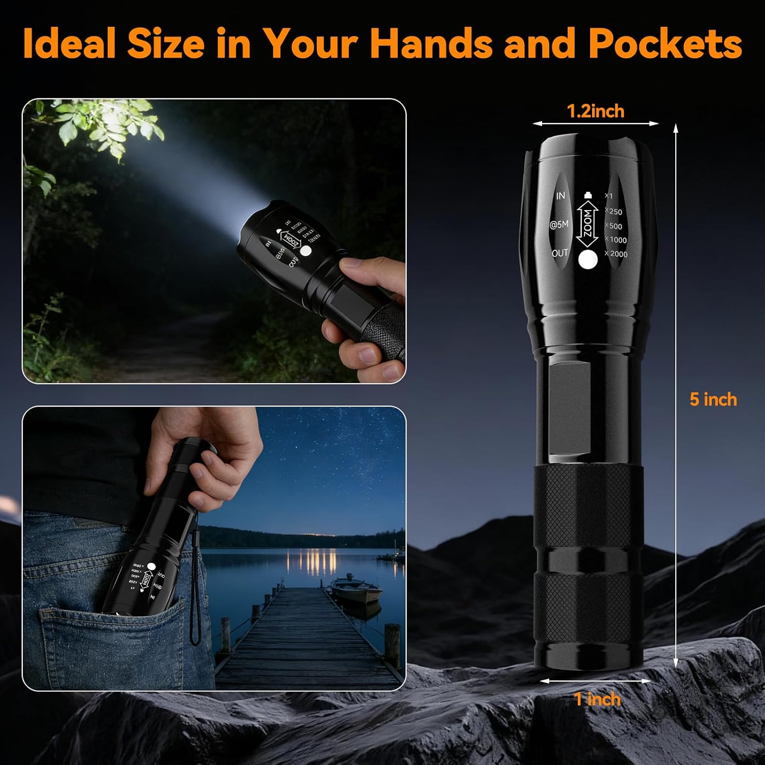 LED Flashlight 2 Pack, Small Flashlights Powerful High Lumens 5 Modes, Waterproof Zoomable Mini Tactical Flash Light for Home Emergencies Camping